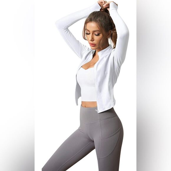 Stretchy Athletic Workout Lightweight Jacket Full Zip Running Track Jacket - Picture 3 of 6